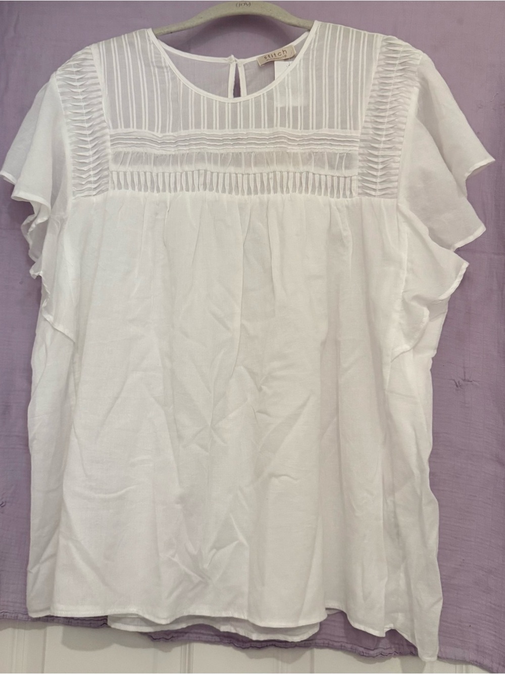 Chenault White Pintuck Ruffle Sleeve Blouse